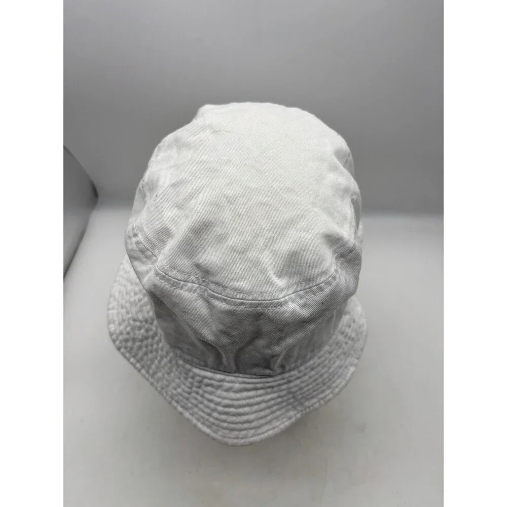 Bernies White Bucket Hat Newhattan Embroidered Script Logo Cotton Sun Cap SM